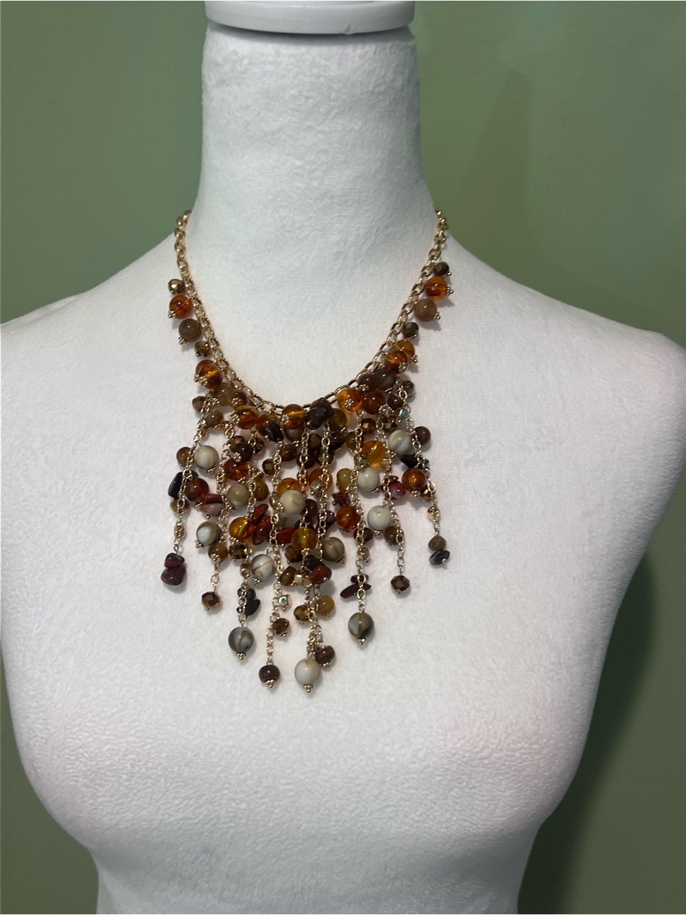 New Women’s Multicolor Bead Fringe Statement Necklace